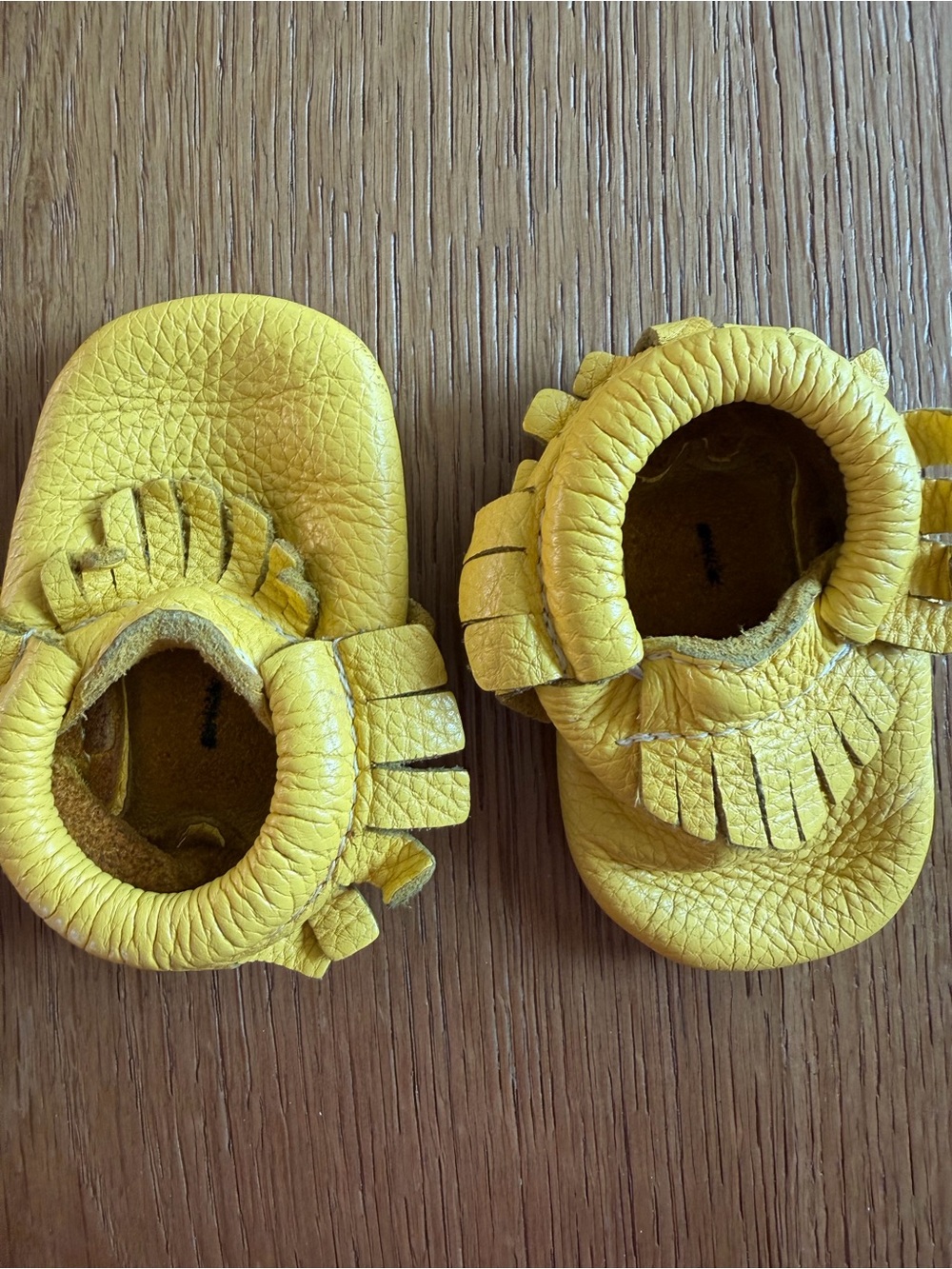 Freshly Picked Yellow Leather Baby Moccasins with Fringe